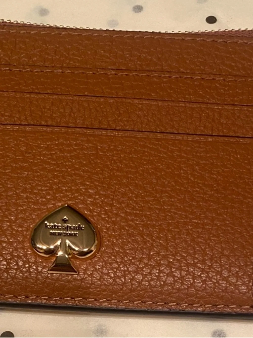 kate spade Brown Pebbled Leather Card Case with Gold Spade Accent NWT